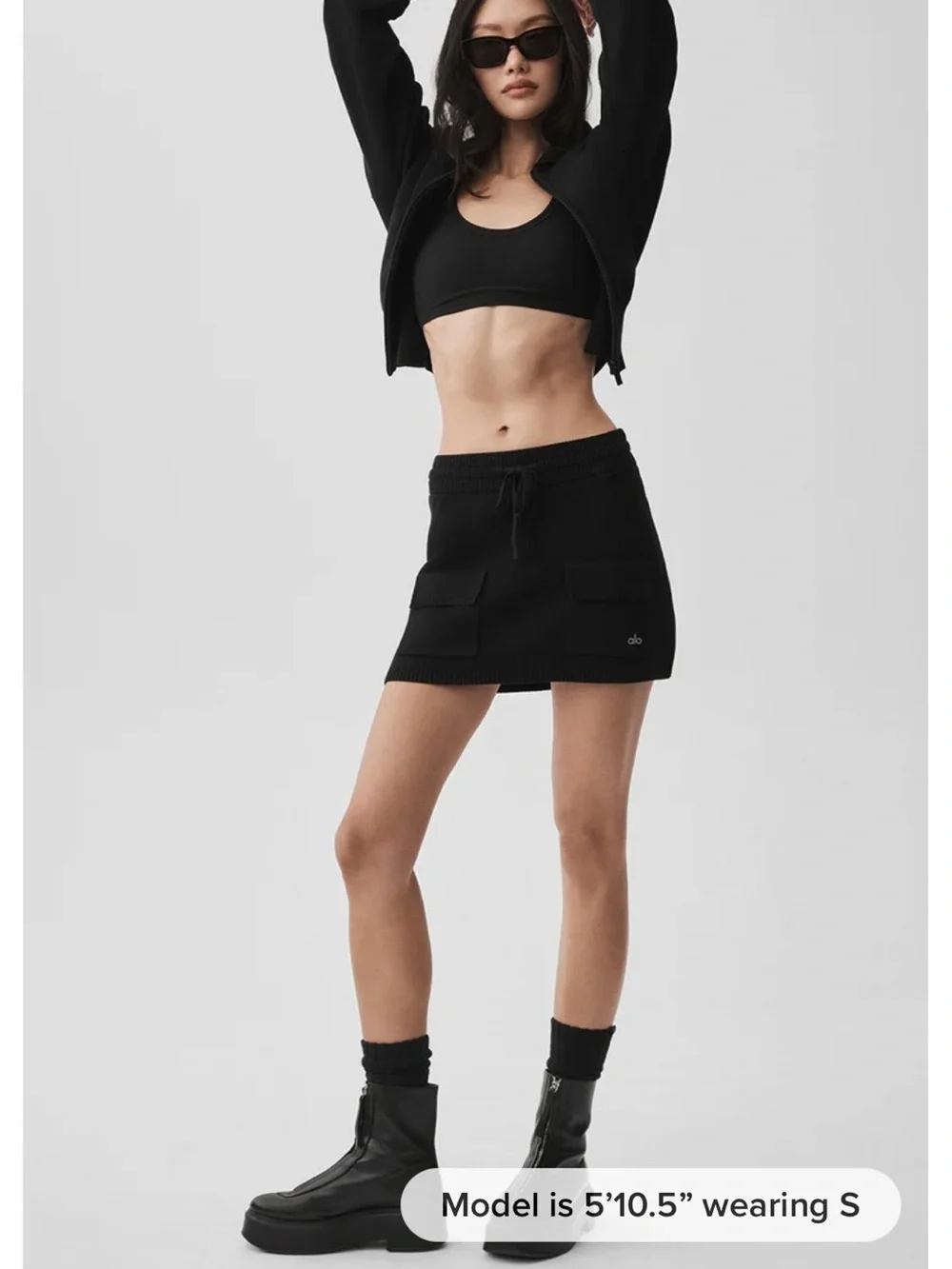 ALO Yoga Black Knit Mini Skirt with Front Pockets